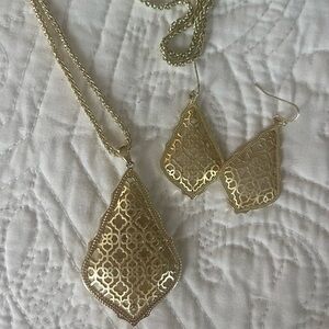 Kendra Scott Addie Gold Drop Earrings and matching necklace